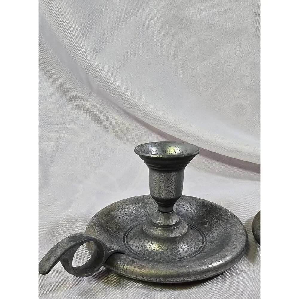 Antique Pewter Chamberstick Candle Holders
